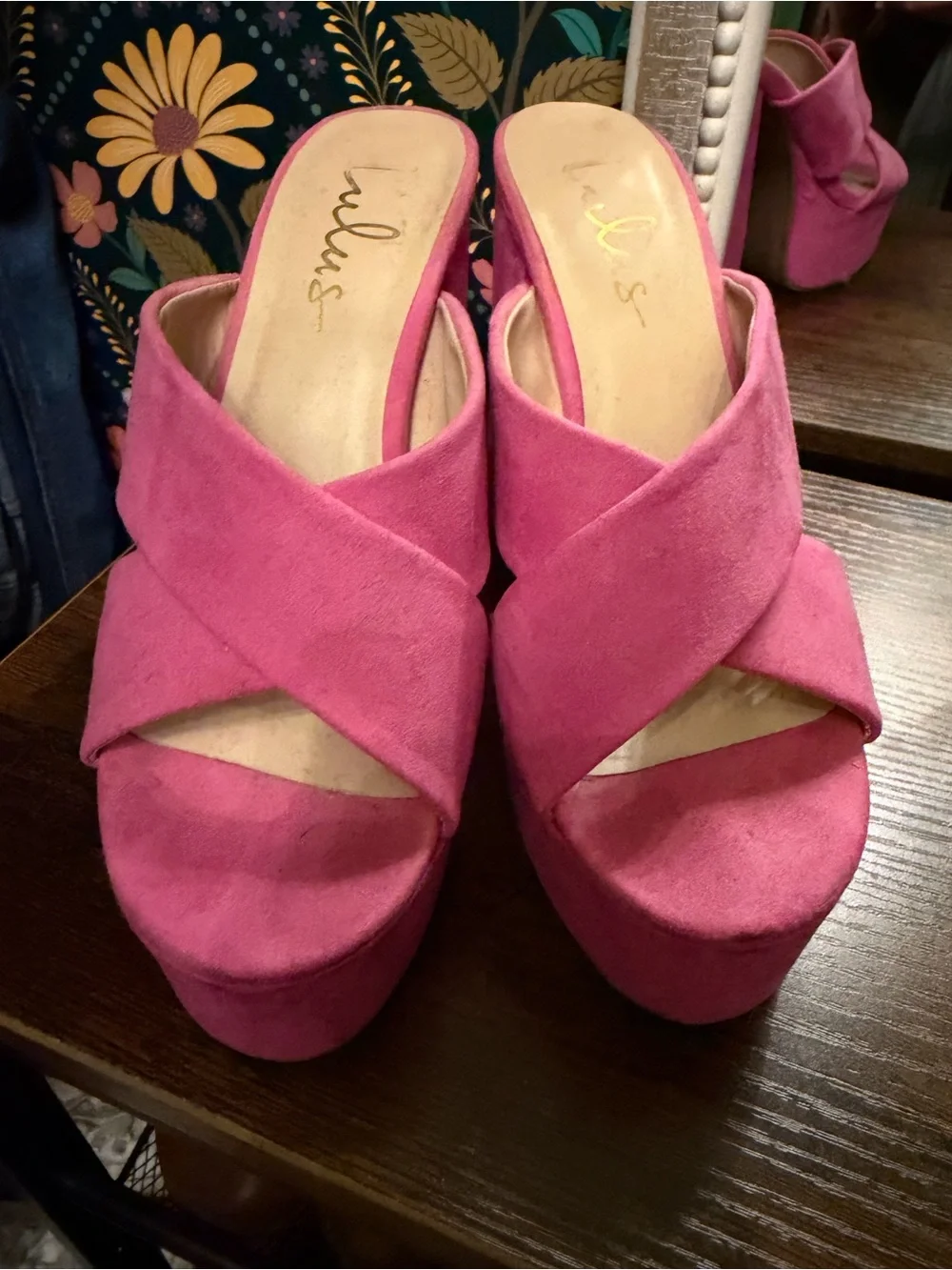 Lulu's Hot Pink Crisscross Platform Slide Sandals - Wore Once